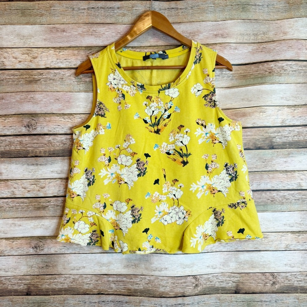 Anthropologie Yellow Floral Sleeveless Peplum Top